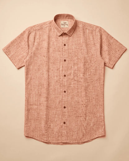 Peach-Soft Linen Cotton Half Sleeve Shirt
