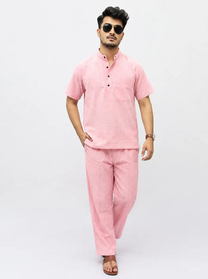 Peach Solid Half Sleeves Cotton Co ord Set