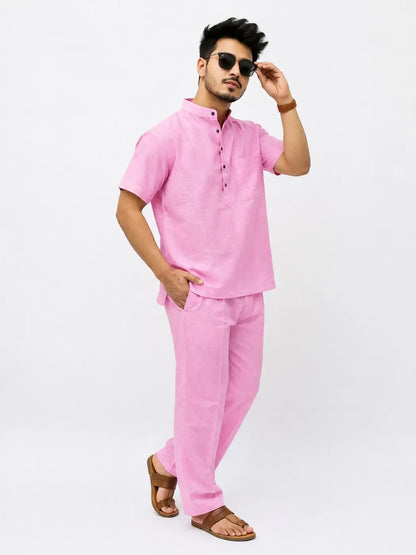 Pink Solid Half Sleeves Cotton Co ord Set