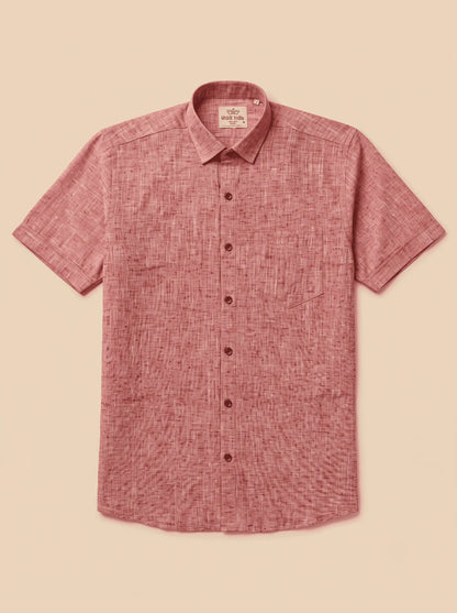 Pink-Soft Linen Cotton Half Sleeve Shirt