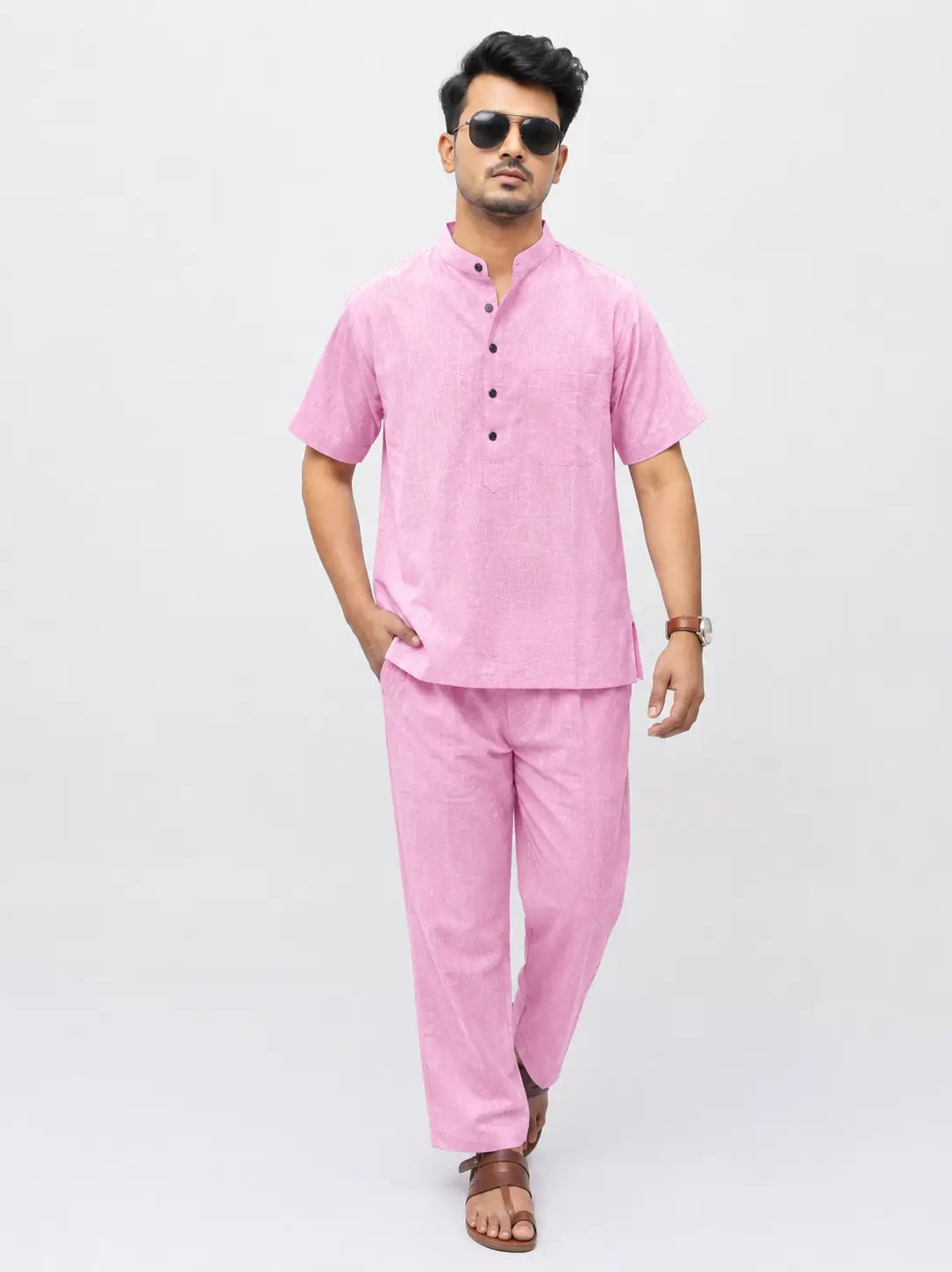 Pink Solid Half Sleeves Cotton Co ord Set