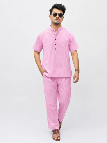 Pink Solid Half Sleeves Cotton Co ord Set