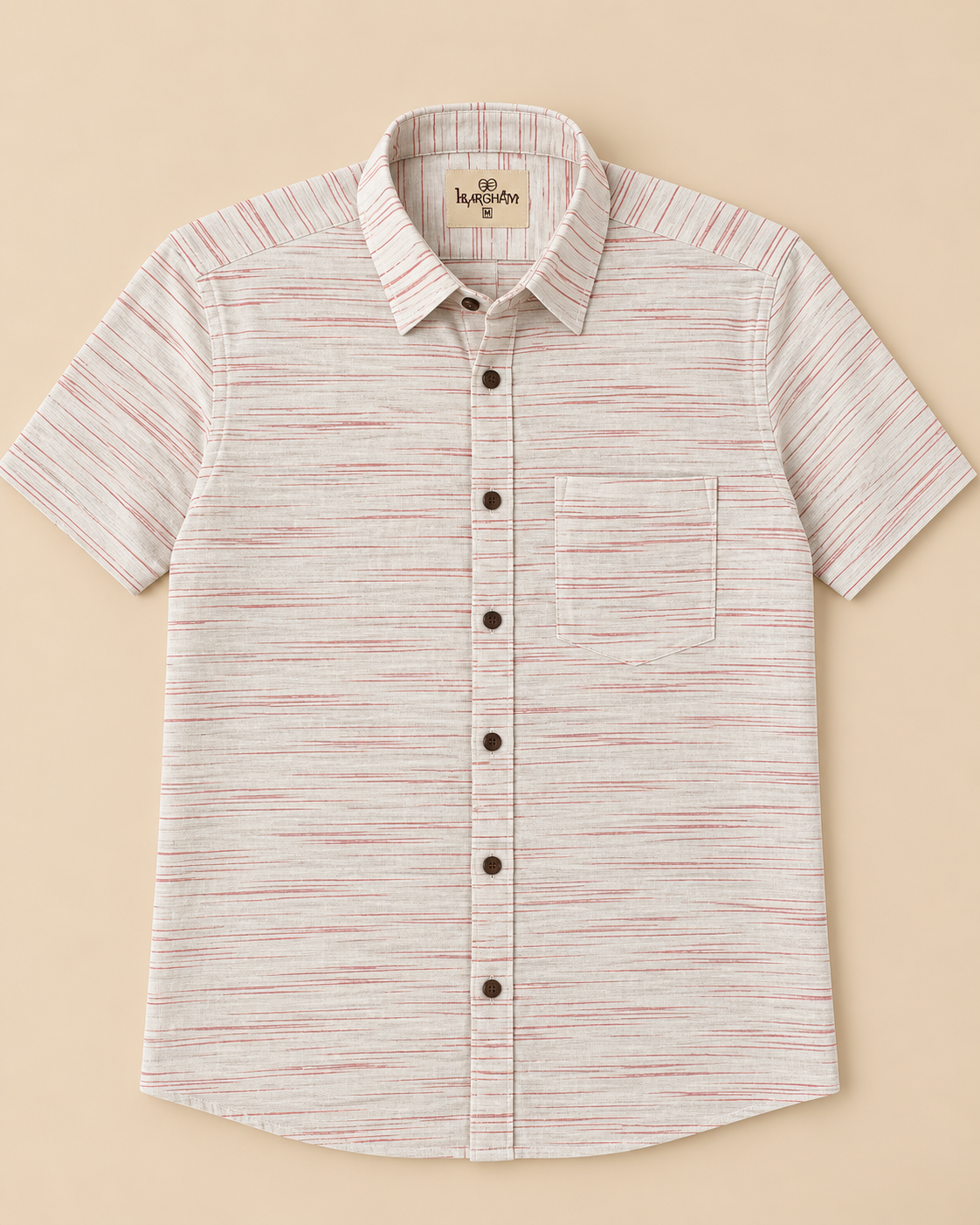 Pink-White Jharna Cotton Half Sleeve Shirt for Men by Kargham