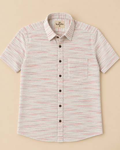 Pink-White Jharna Cotton Half Sleeve Shirt for Men by Kargham