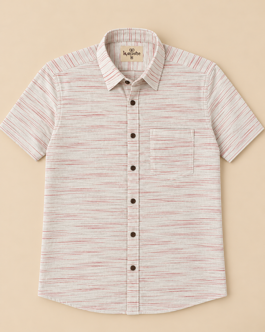 Pink-White Jharna Cotton Half Sleeve Shirt for Men by Kargham