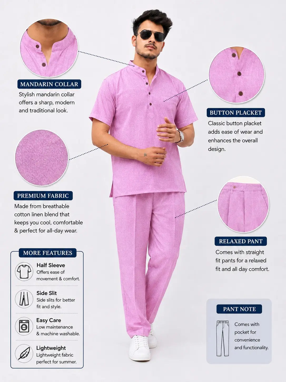 Pink Solid Half Sleeves Cotton Co ord Set
