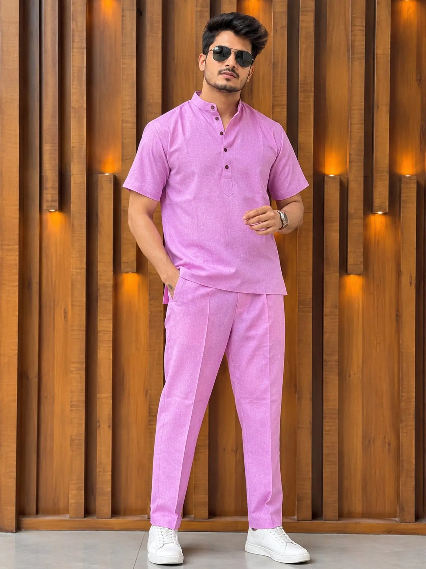 Pink Solid Half Sleeves Cotton Co ord Set