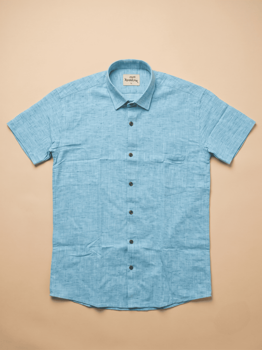 Sky Blue Handloom Soft Cotton Half Sleeves Shirt for Men | Kargham