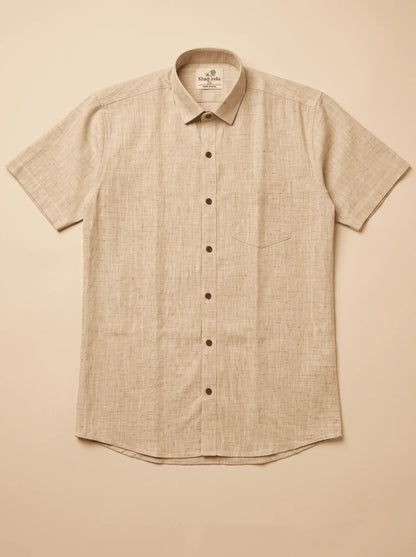 Yellow-Soft Linen Cotton Half Sleeve Shirt