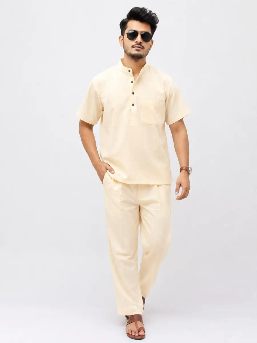 Yellow Solid Half Sleeves Cotton Co ord Set