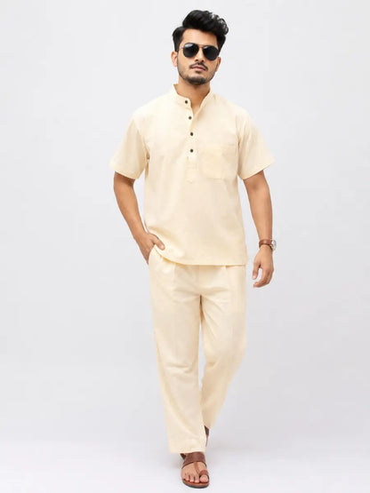 Yellow Solid Half Sleeves Cotton Co ord Set