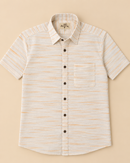 Yellow-White Jharna Cotton Half Sleeve Shirt for Men by Kargham